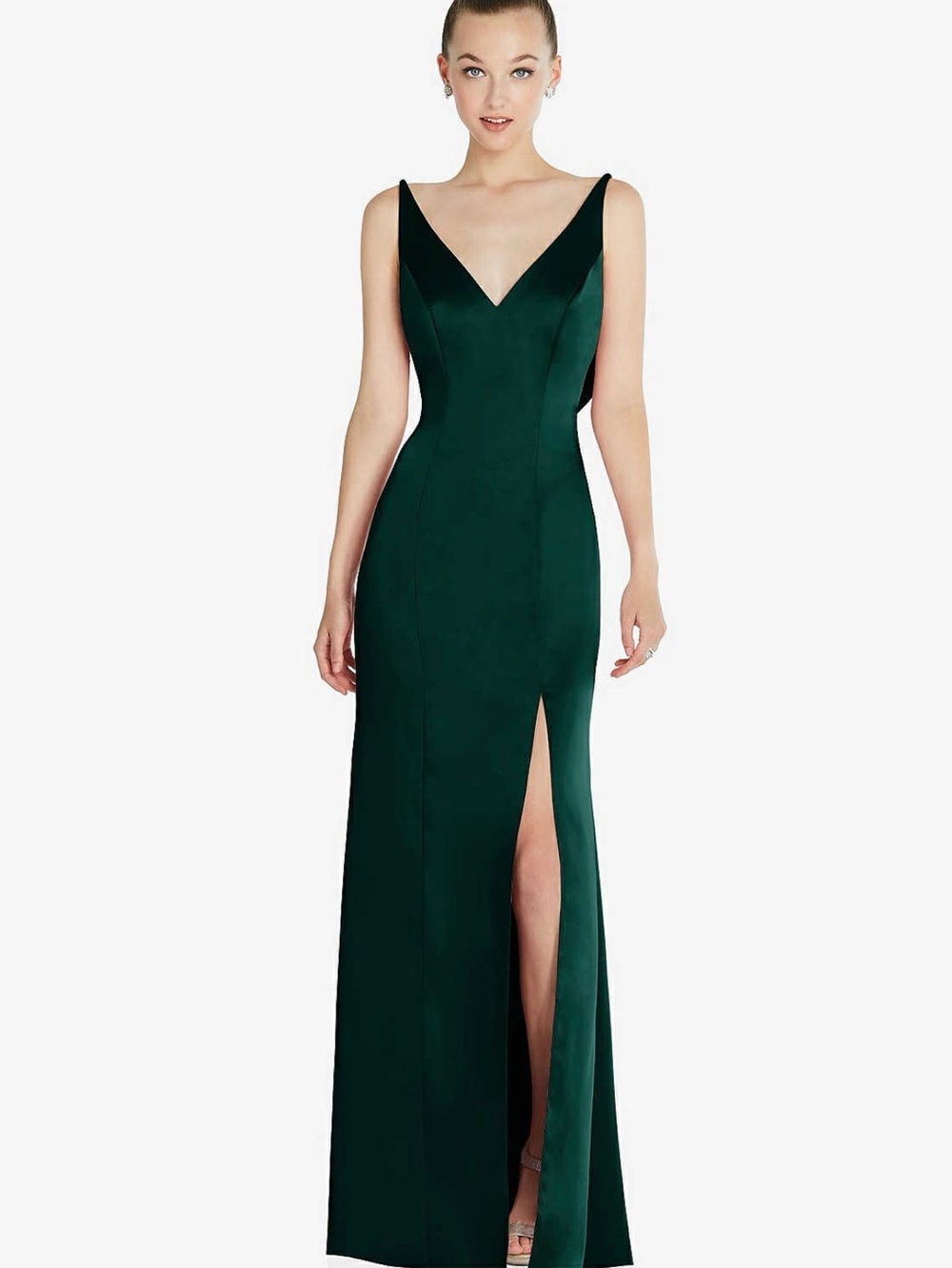 After Six Lux  Olive Green Charmeuse V-Neck Cowl Back Gown Style 6856